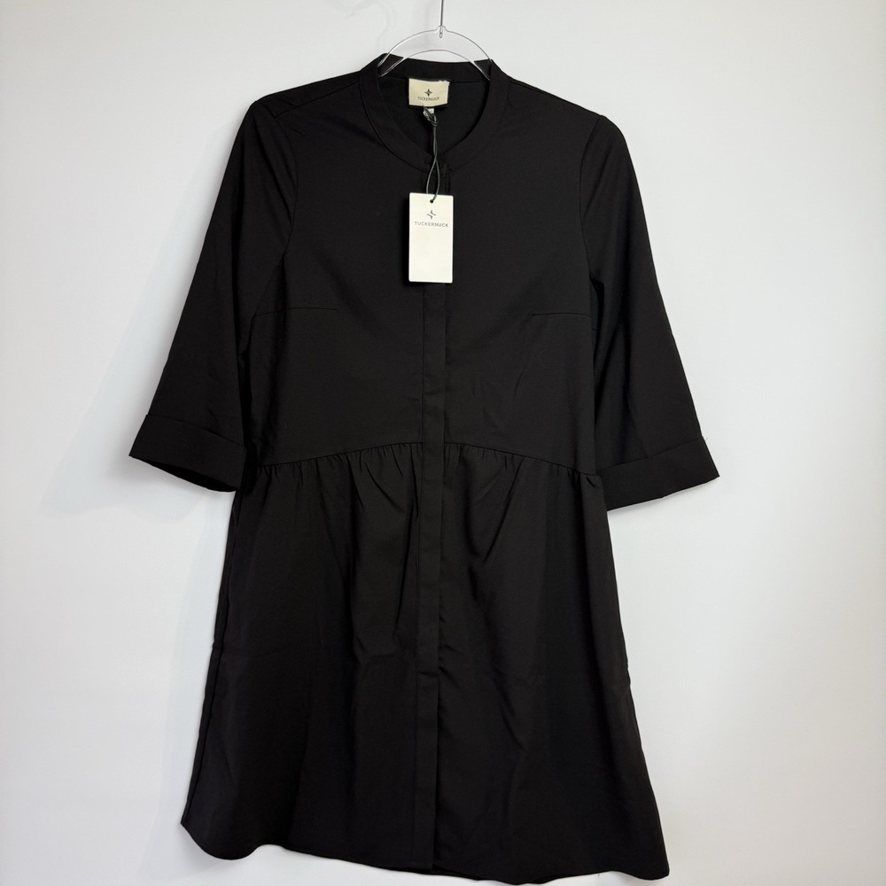 Tuckernuck Royal Shirt Dress Women's XXS Black Stretch Crepe Mini $148 Y24227T - Picture 3 of 14